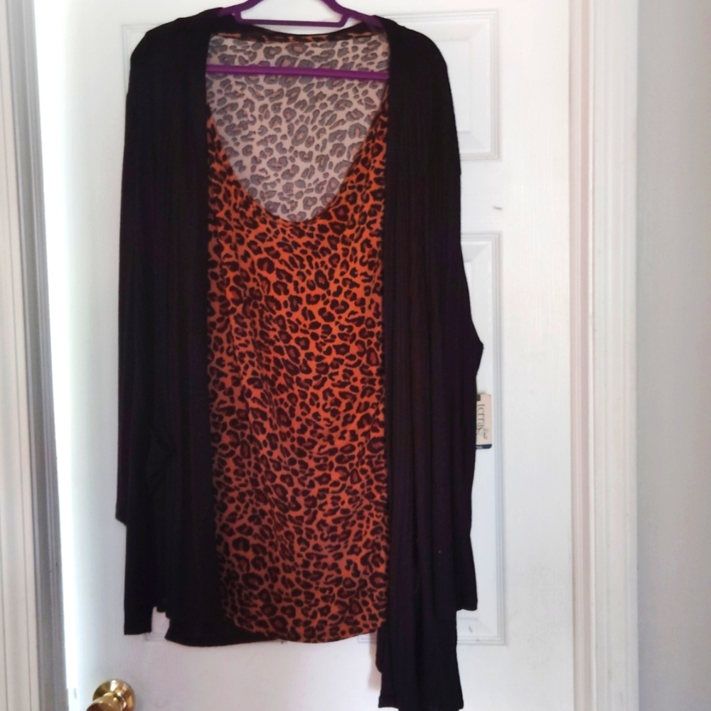 Leopard tank with black cardigan